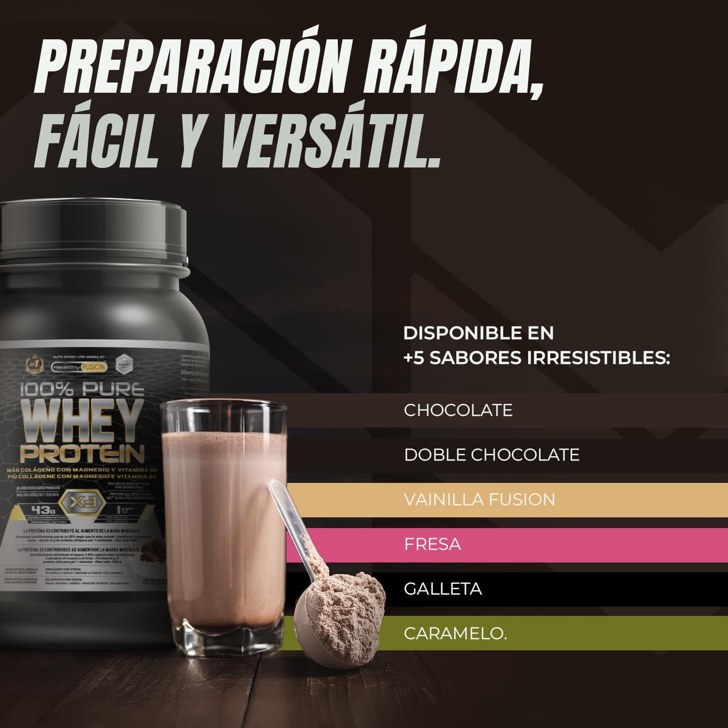 Healthy Fusion Whey Protein | Proteína Whey Pura Con Colágeno + Magnesio | Mejora Tus Entrenamientos | Protege Y Aumenta La Masa Muscular | 1000G De Proteína (Chocolate)