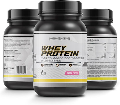 Whey Protein 1KG | 43G Proteína/Dosis | Proteína En Polvo, BCAA, Glutamina, Colágeno, Magnesio Y Vitamina B6 | Aumenta Masa Muscular, Fuerza, Recuperación | Alta Disolución, Fácil Digestión Fresa