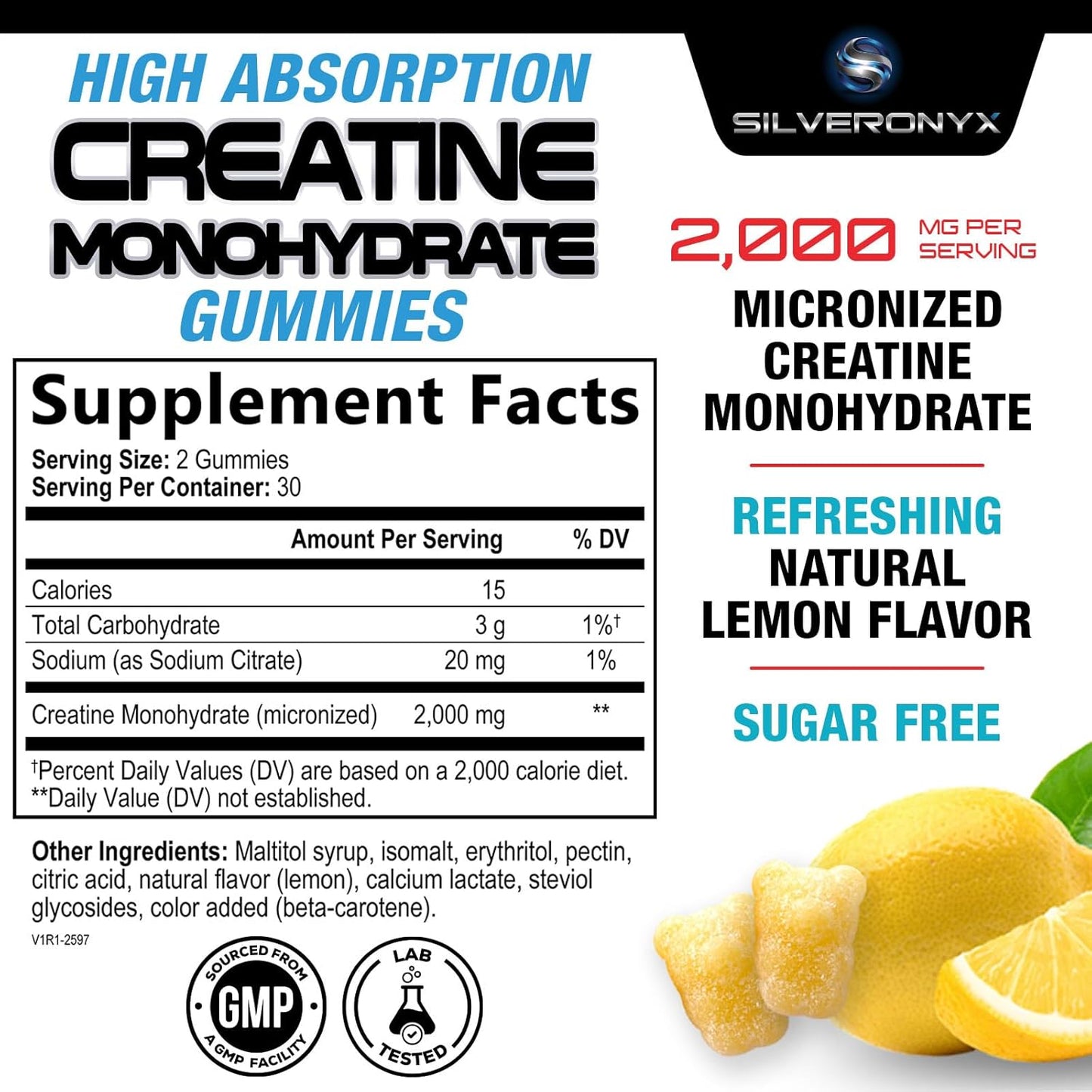 Creatine Gummies - 1000 MG (1G) Creatine Monohydrate per Gummy - Best Micronized, Sugar Free Creatine Chewable for Men & Women - Supports Lean Muscle, Strength, Energy & Endurance - 60 Lemon Gummies