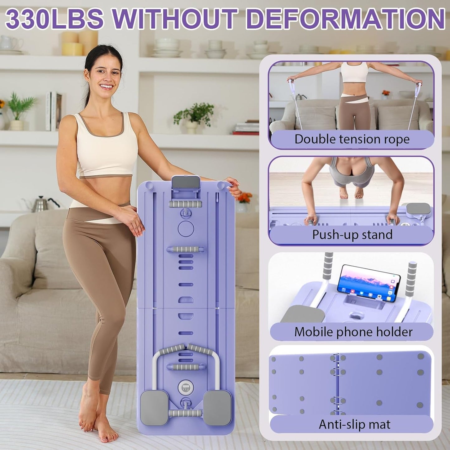 Pilates Board - 2025 Upgraded Plegable Pilates Reformer Machine Set per Hogar Pilates Equipment Multifuncional Rodillo Abdominales Rebote Automático Home Workout(Rosa)