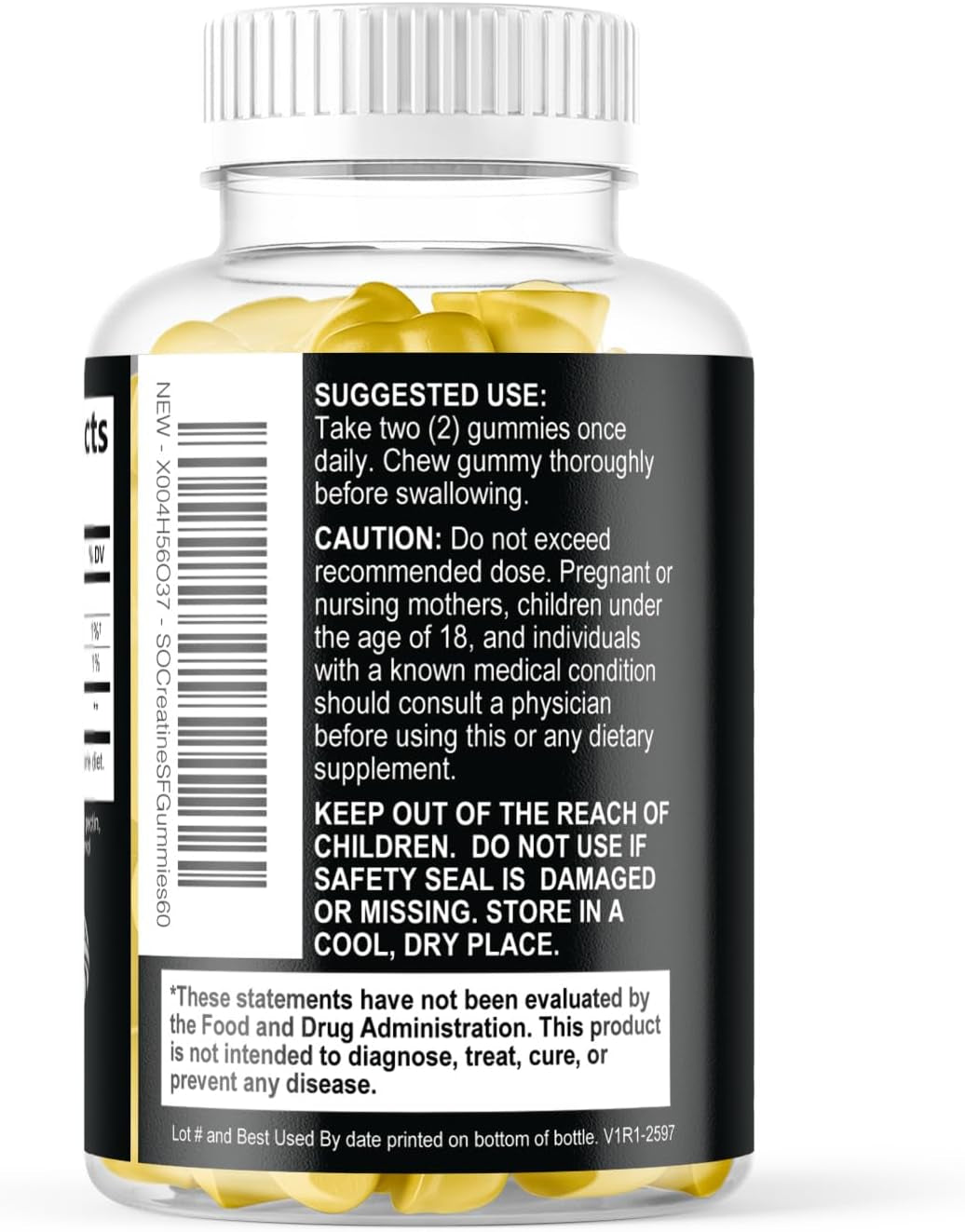 Creatine Gummies - 1000 MG (1G) Creatine Monohydrate per Gummy - Best Micronized, Sugar Free Creatine Chewable for Men & Women - Supports Lean Muscle, Strength, Energy & Endurance - 60 Lemon Gummies
