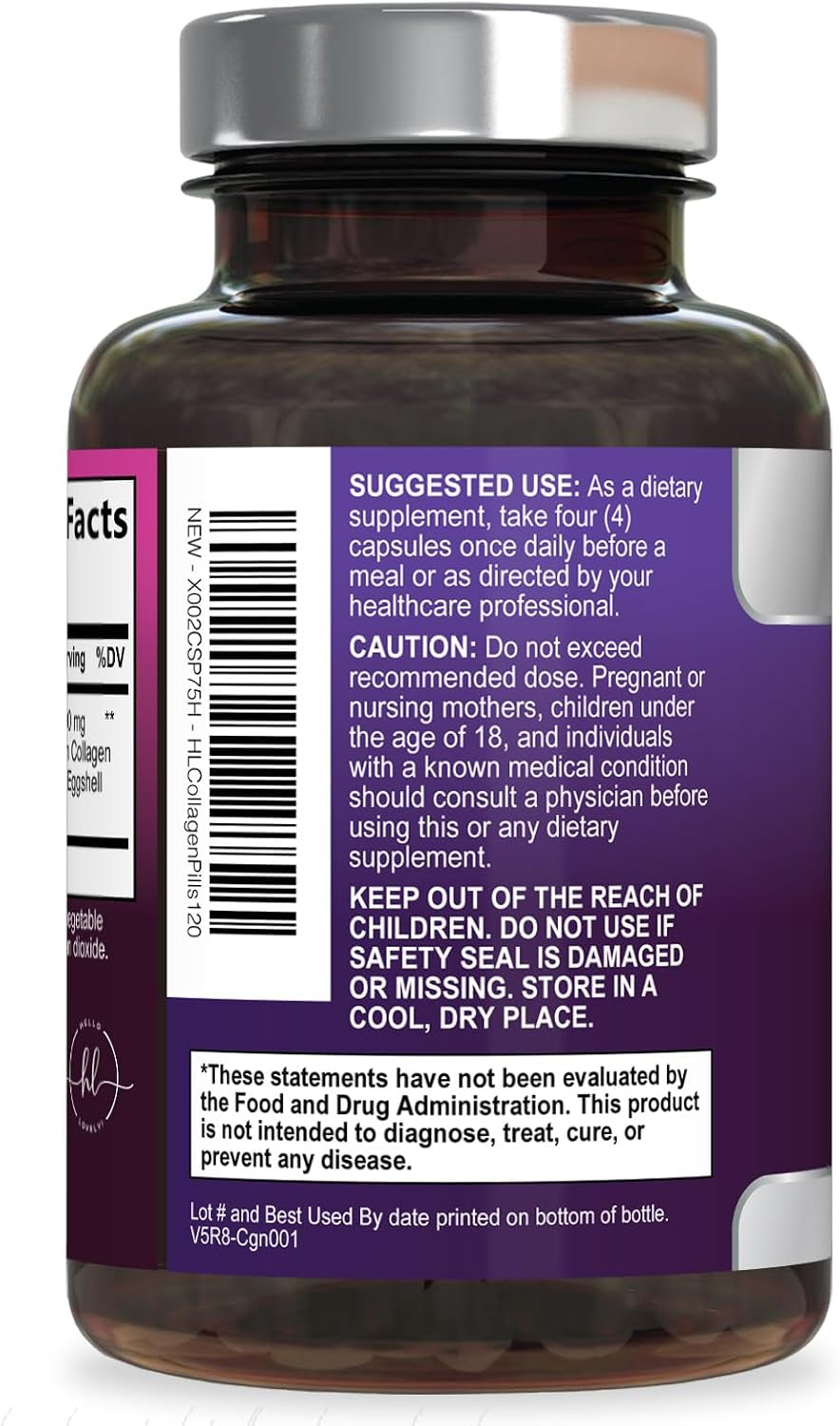 Multi Collagen Peptides - Hydrolyzed Collagen Types I, II, III, V, X - Best Hair, Skin, Nail & Joint Support for Women - Complete Collagen Peptide Supplement - Non-Gmo, Bottled USA - 120 Capsules