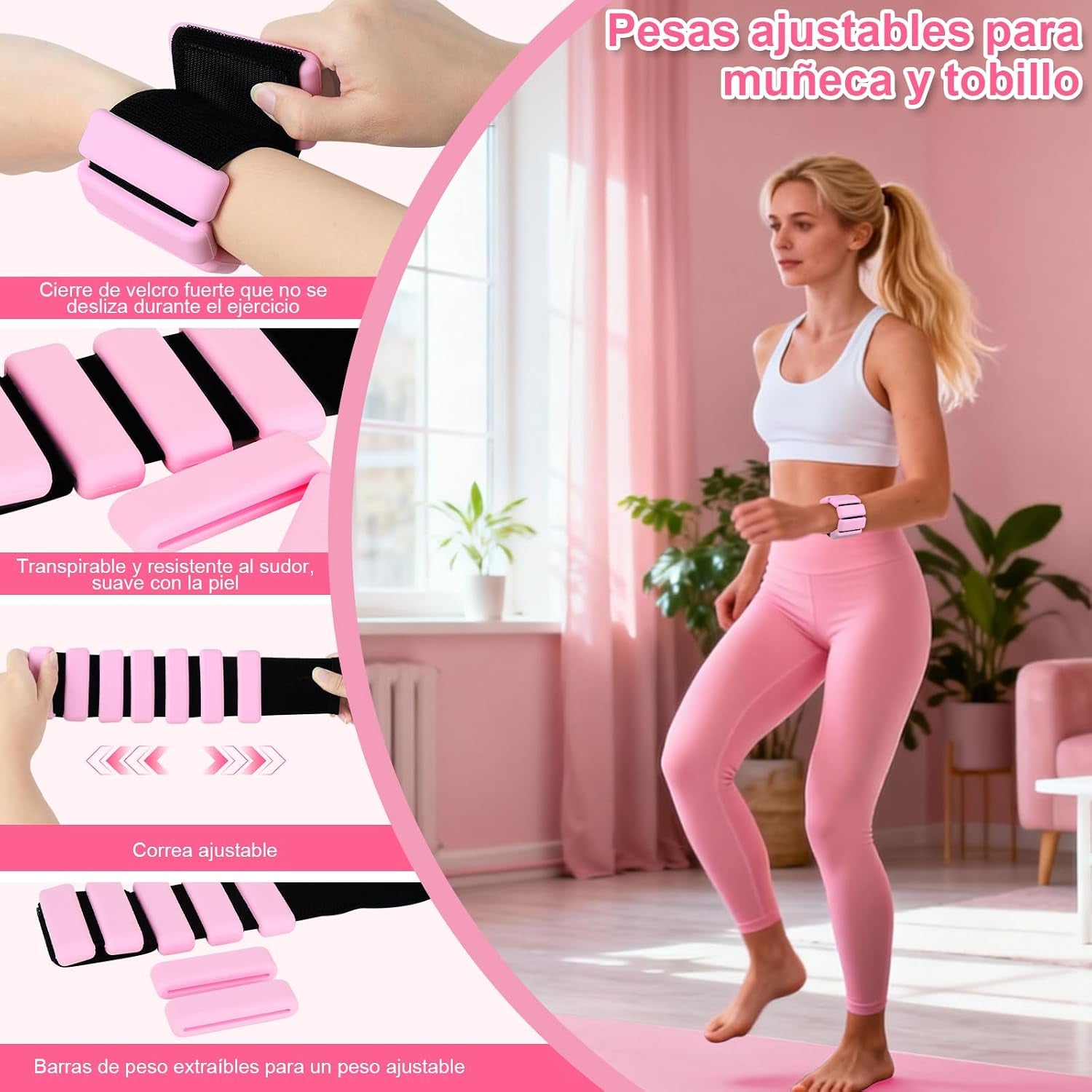 Kit Pilates, 14 Piezas Rosa Kit Pilates En Casa Completo Para Casa Con Aro, Pelota, Calcetines Antideslizantes, Pesas Para Muñecas Ajustables Y Bandas De Resistencia – Equipo De Fuerza Y Yoga