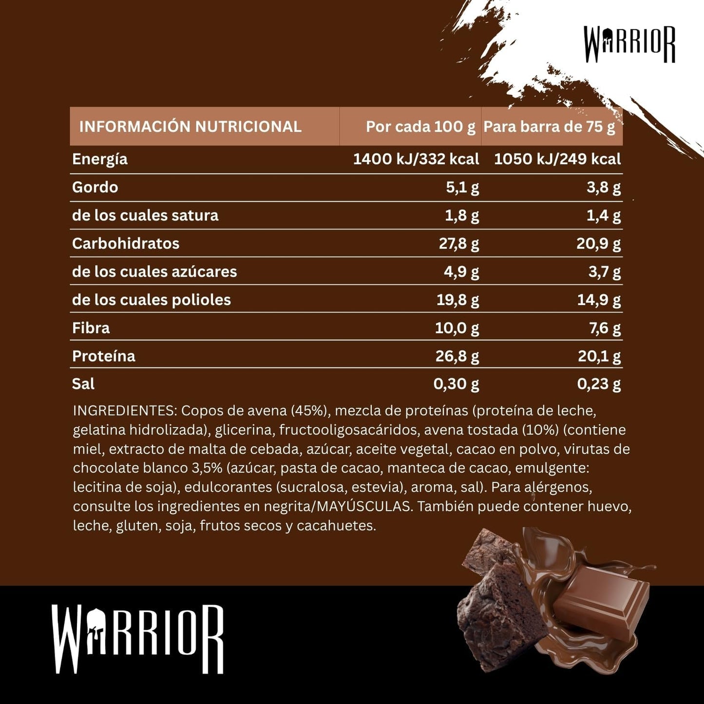 Barritas De Proteína Cruda  Flapjack (20 G) - 12 X 75 G - Snack Saludable De Avena Para El Desayuno Que Aporta Energía Y Crecimiento Muscular (Brownie De Chocolate)