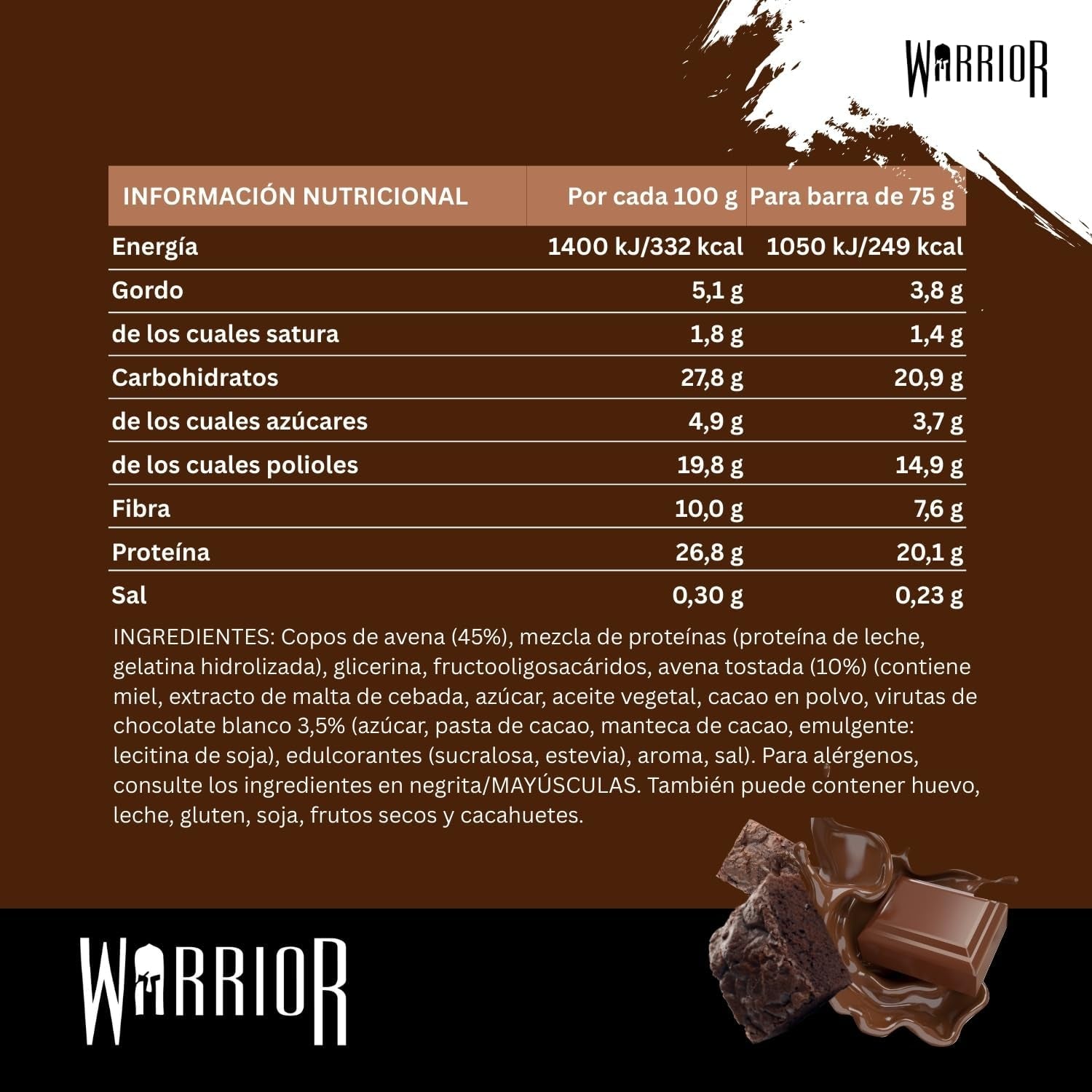 Barritas De Proteína Cruda  Flapjack (20 G) - 12 X 75 G - Snack Saludable De Avena Para El Desayuno Que Aporta Energía Y Crecimiento Muscular (Brownie De Chocolate)