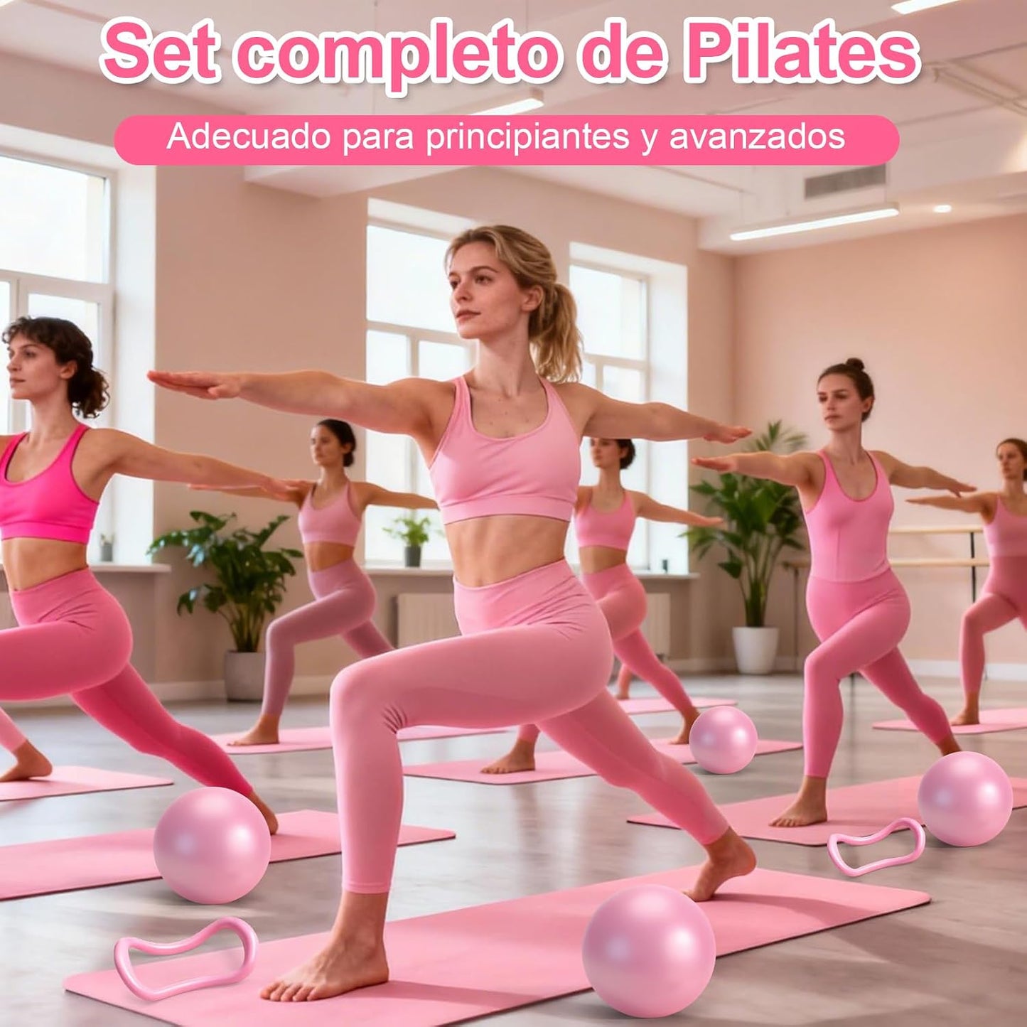 Kit Pilates, 14 Piezas Rosa Kit Pilates En Casa Completo Para Casa Con Aro, Pelota, Calcetines Antideslizantes, Pesas Para Muñecas Ajustables Y Bandas De Resistencia – Equipo De Fuerza Y Yoga