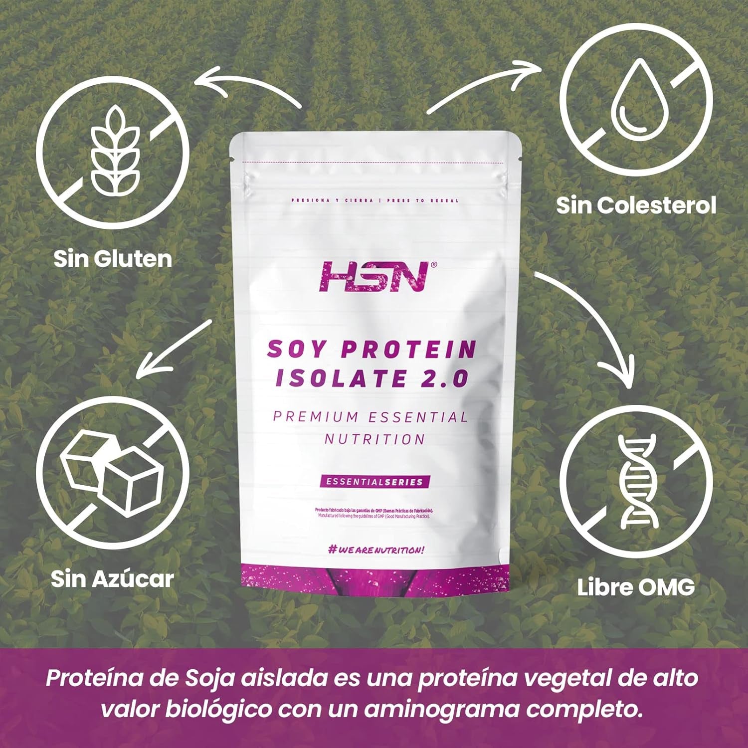 Proteína De Soja Aislada De HSN | Sin Sabor 2 Kg = 67 Tomas Por Envase | 100% Vegana | Soy Protein Isolate | No-Gmo, Sin Gluten