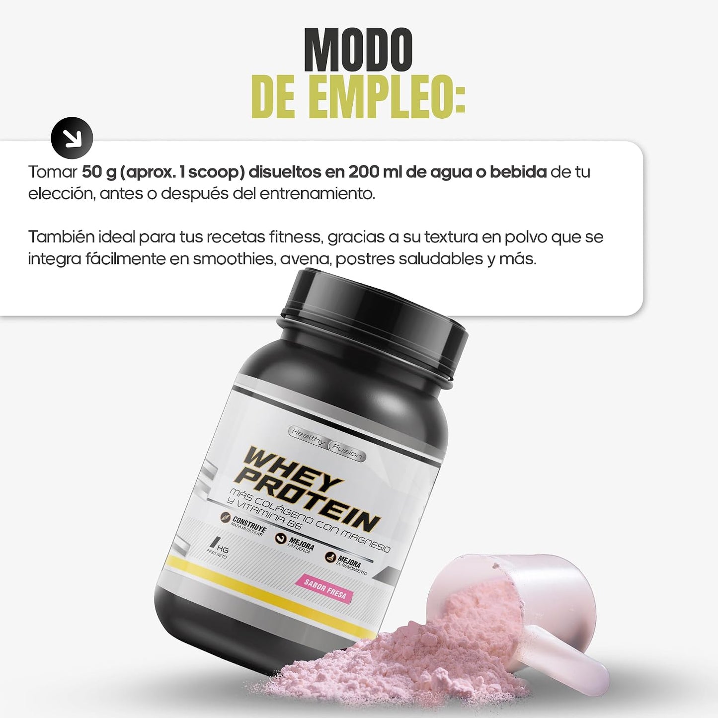 Whey Protein 1KG | 43G Proteína/Dosis | Proteína En Polvo, BCAA, Glutamina, Colágeno, Magnesio Y Vitamina B6 | Aumenta Masa Muscular, Fuerza, Recuperación | Alta Disolución, Fácil Digestión Fresa