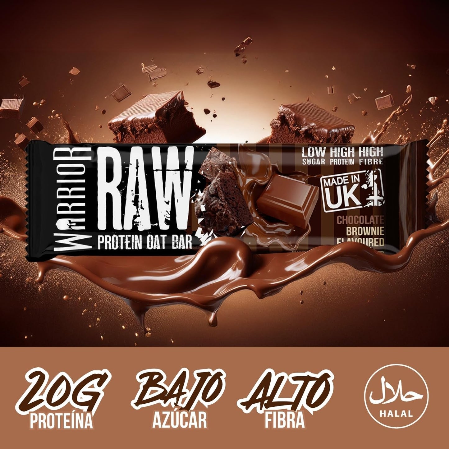 Barritas De Proteína Cruda  Flapjack (20 G) - 12 X 75 G - Snack Saludable De Avena Para El Desayuno Que Aporta Energía Y Crecimiento Muscular (Brownie De Chocolate)