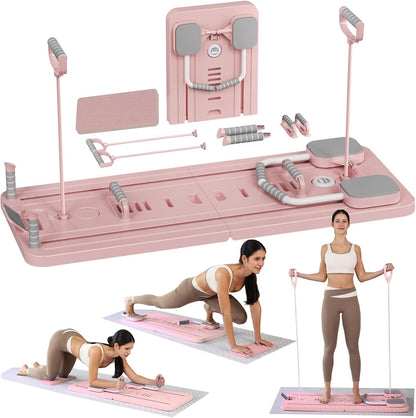 Pilates Board - 2025 Upgraded Plegable Pilates Reformer Machine Set per Hogar Pilates Equipment Multifuncional Rodillo Abdominales Rebote Automático Home Workout(Rosa)
