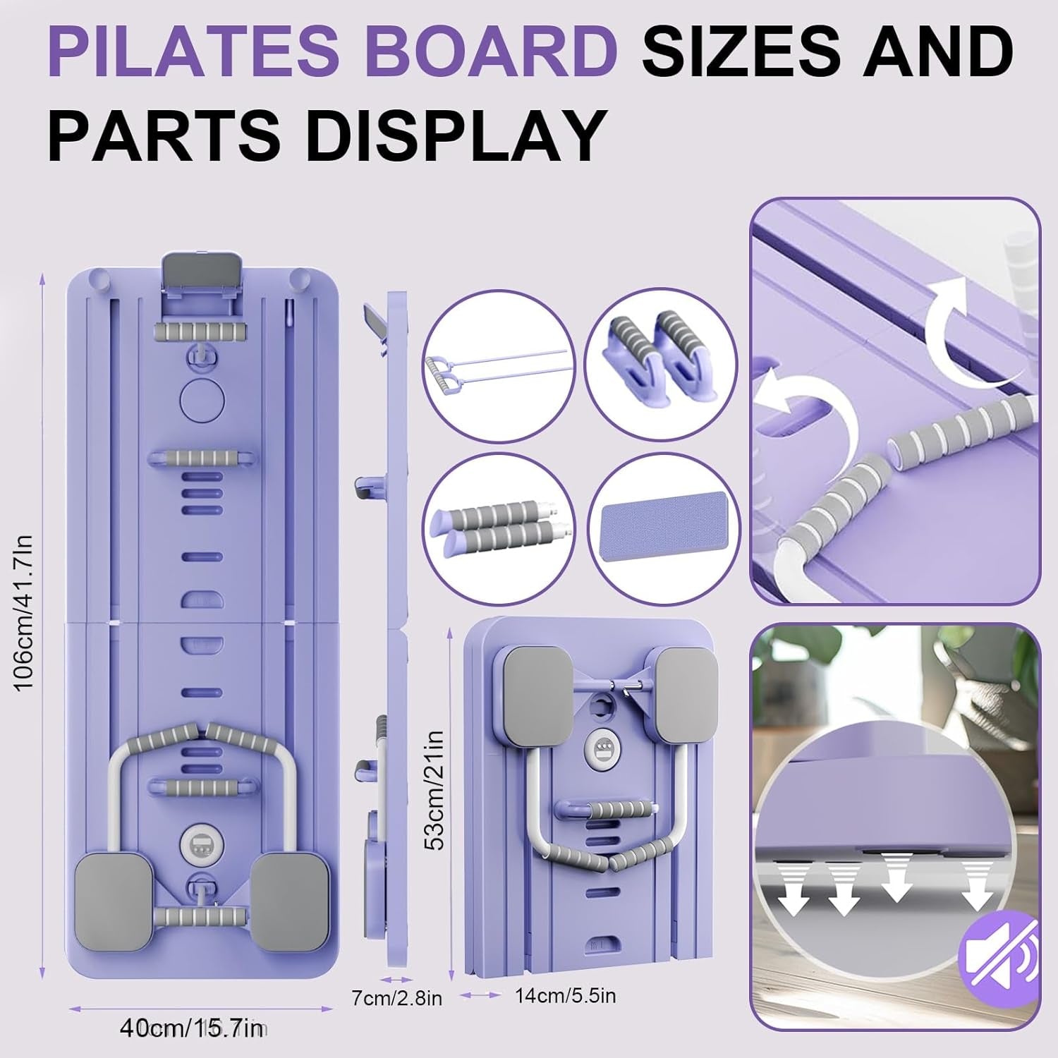 Pilates Board - 2025 Upgraded Plegable Pilates Reformer Machine Set per Hogar Pilates Equipment Multifuncional Rodillo Abdominales Rebote Automático Home Workout(Rosa)