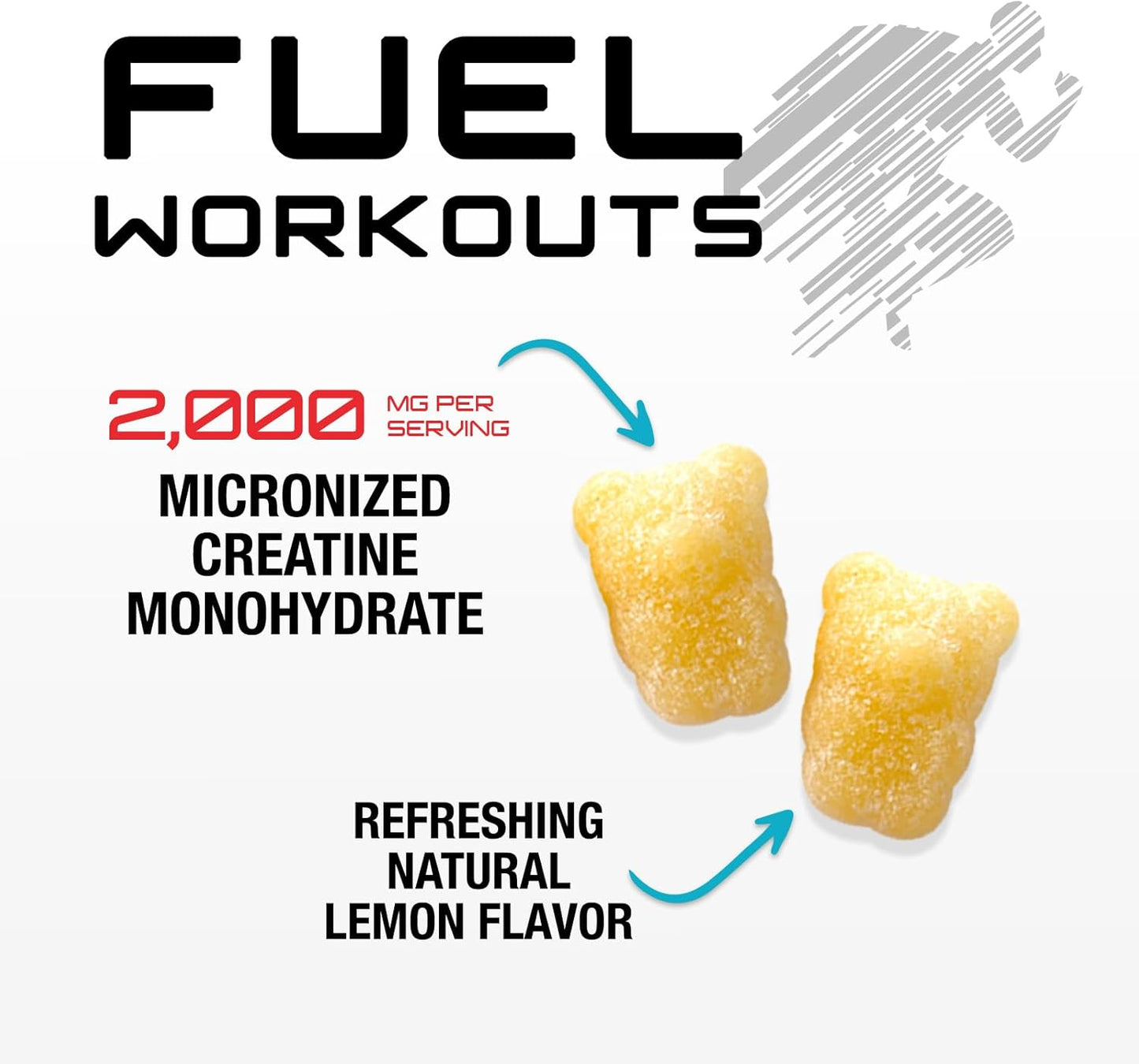 Creatine Gummies - 1000 MG (1G) Creatine Monohydrate per Gummy - Best Micronized, Sugar Free Creatine Chewable for Men & Women - Supports Lean Muscle, Strength, Energy & Endurance - 60 Lemon Gummies