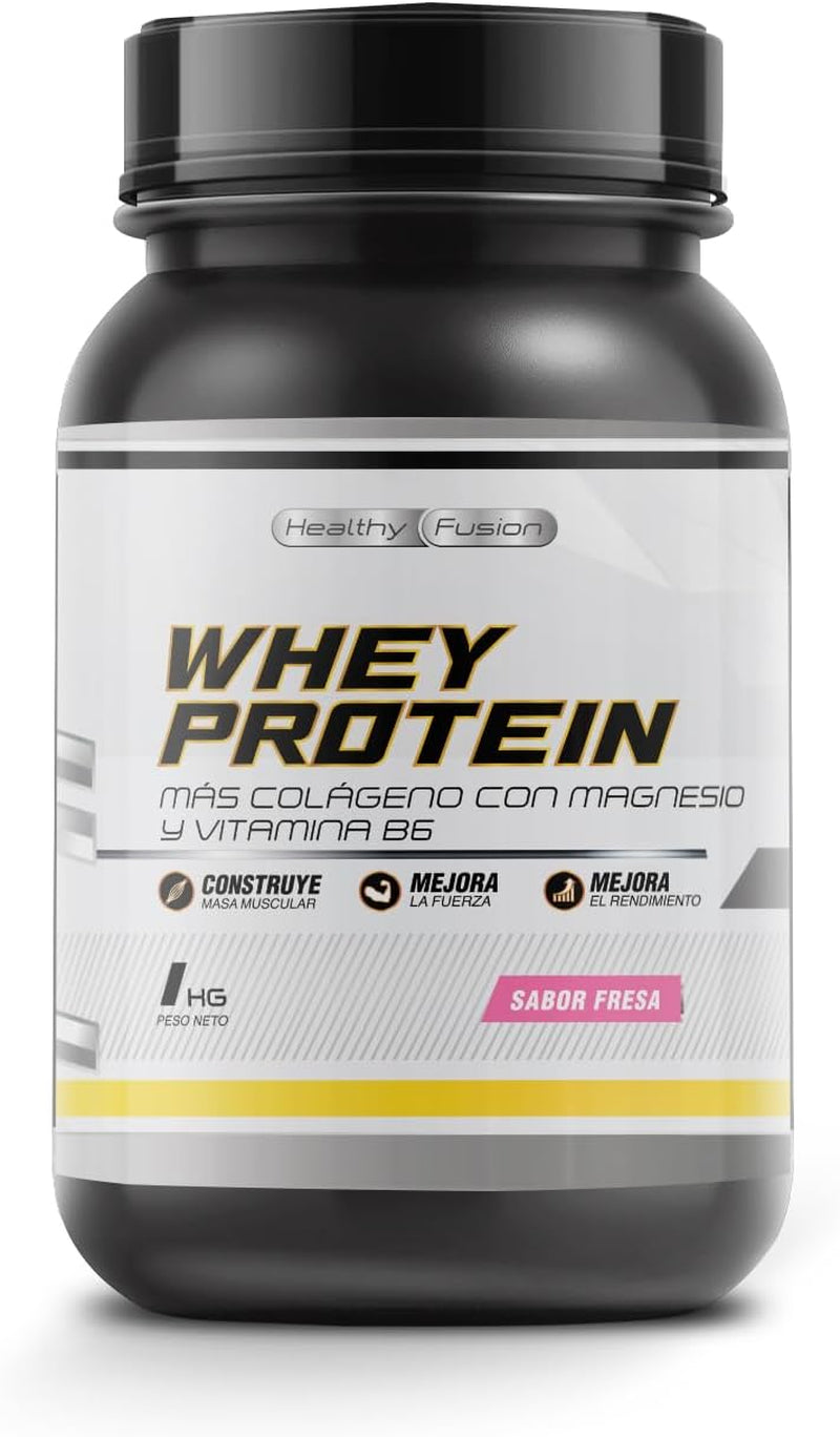 Whey Protein 1KG | 43G Proteína/Dosis | Proteína En Polvo, BCAA, Glutamina, Colágeno, Magnesio Y Vitamina B6 | Aumenta Masa Muscular, Fuerza, Recuperación | Alta Disolución, Fácil Digestión Fresa