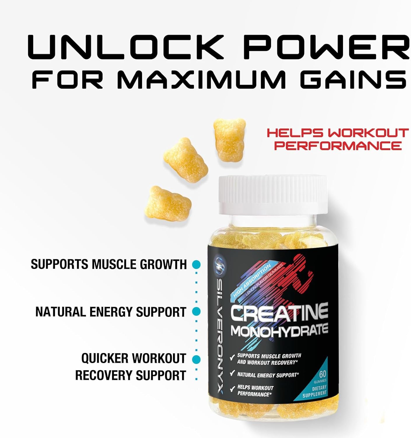 Creatine Gummies - 1000 MG (1G) Creatine Monohydrate per Gummy - Best Micronized, Sugar Free Creatine Chewable for Men & Women - Supports Lean Muscle, Strength, Energy & Endurance - 60 Lemon Gummies
