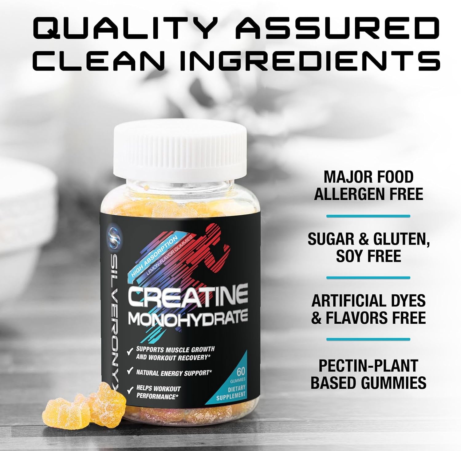 Creatine Gummies - 1000 MG (1G) Creatine Monohydrate per Gummy - Best Micronized, Sugar Free Creatine Chewable for Men & Women - Supports Lean Muscle, Strength, Energy & Endurance - 60 Lemon Gummies
