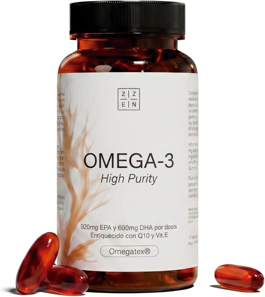 ZZEN - Omega 3 IFOS De 1840 Mg | EPA (920 Mg) Y DHA (690 Mg) Con Coenzima Q10 (100 Mg) Y Vitamina E, Corazón, Función Cerebral Y Visión, 50 Perlas De Alta Concentración Y Biodisponibilidad