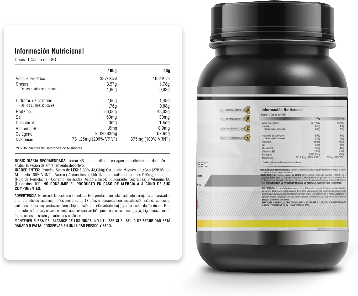 Whey Protein 1KG | 43G Proteína/Dosis | Proteína En Polvo, BCAA, Glutamina, Colágeno, Magnesio Y Vitamina B6 | Aumenta Masa Muscular, Fuerza, Recuperación | Alta Disolución, Fácil Digestión Fresa