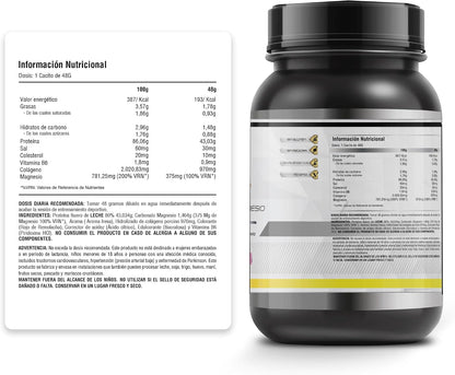 Whey Protein 1KG | 43G Proteína/Dosis | Proteína En Polvo, BCAA, Glutamina, Colágeno, Magnesio Y Vitamina B6 | Aumenta Masa Muscular, Fuerza, Recuperación | Alta Disolución, Fácil Digestión Fresa