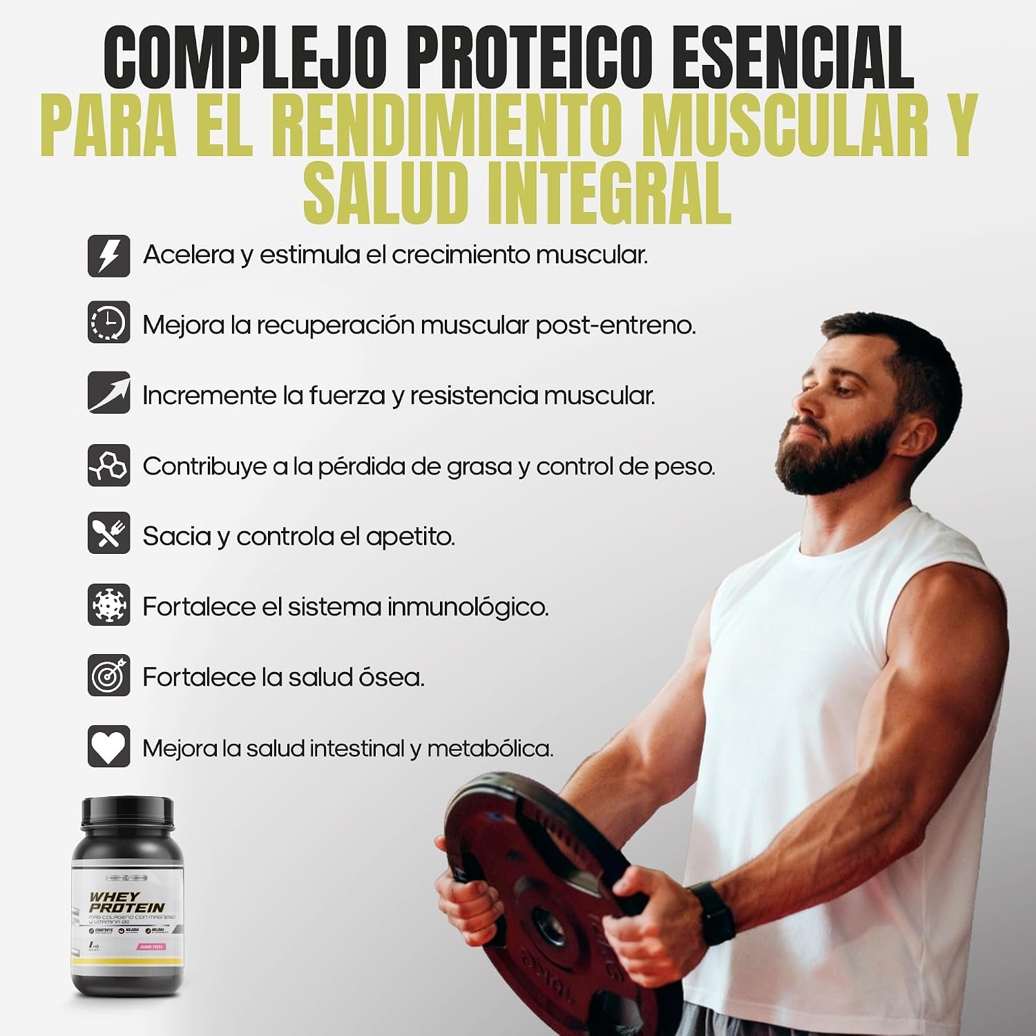 Whey Protein 1KG | 43G Proteína/Dosis | Proteína En Polvo, BCAA, Glutamina, Colágeno, Magnesio Y Vitamina B6 | Aumenta Masa Muscular, Fuerza, Recuperación | Alta Disolución, Fácil Digestión Fresa